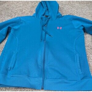 Girl's XL Semi-Fitted Under Armour Zip Up Hooded Sweatshirt Hoodie Blue EUC